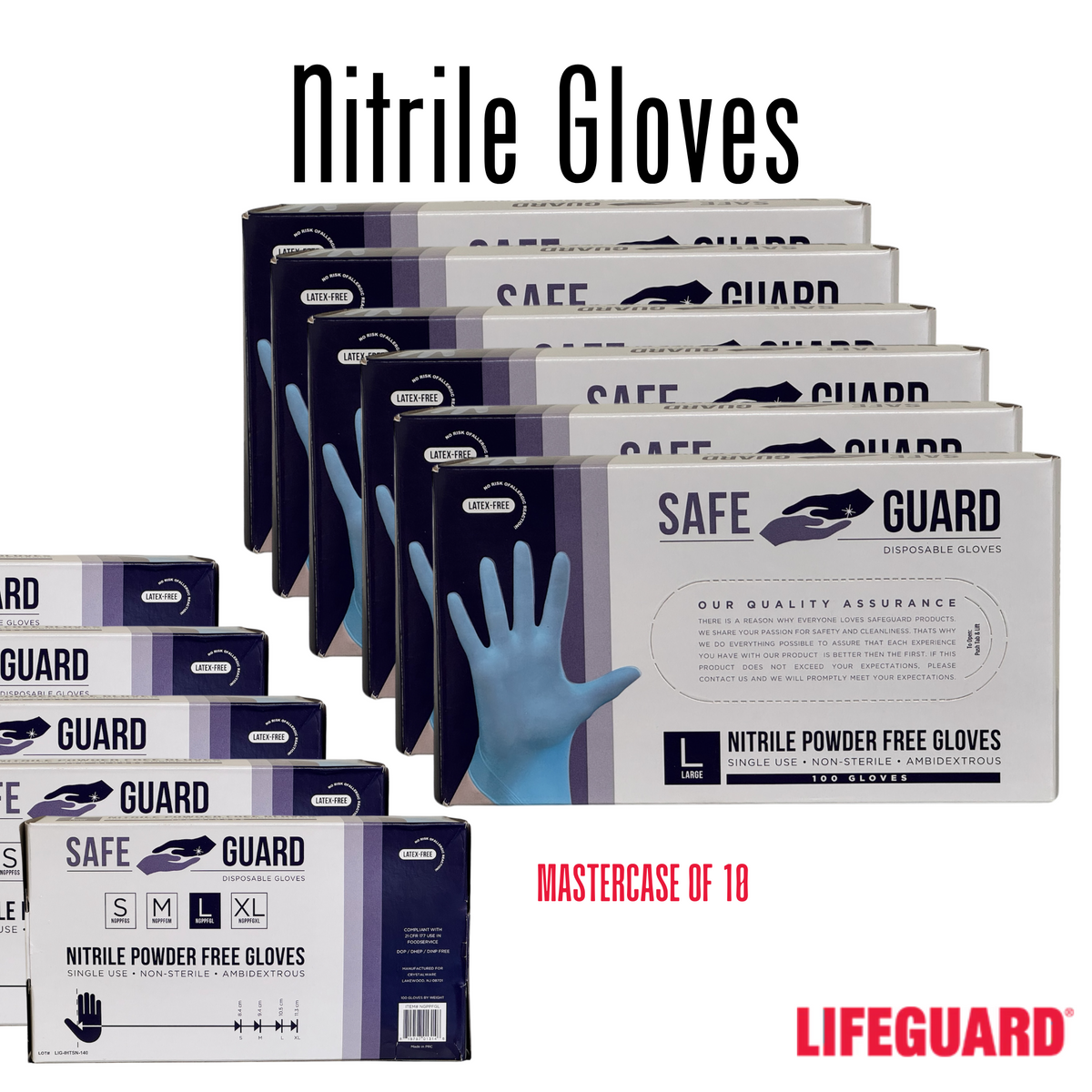 Master Case of Premium Nitrile Gloves, Powder Free, 100/box, Case of 10 (1000 count)